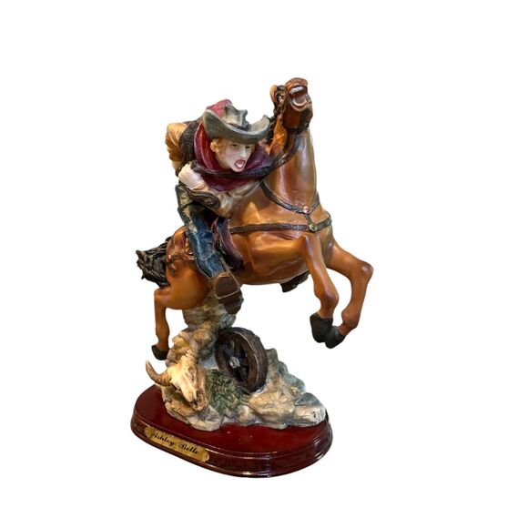 Vintage Ashley Belle Young Lad Riding Horse Resin Figurine on Wood Platform - Picture 2 of 8